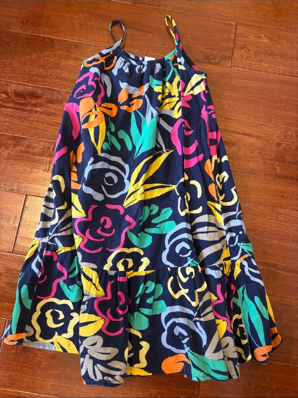Like New! Floral Print Navy Tiered Sundress Girls S